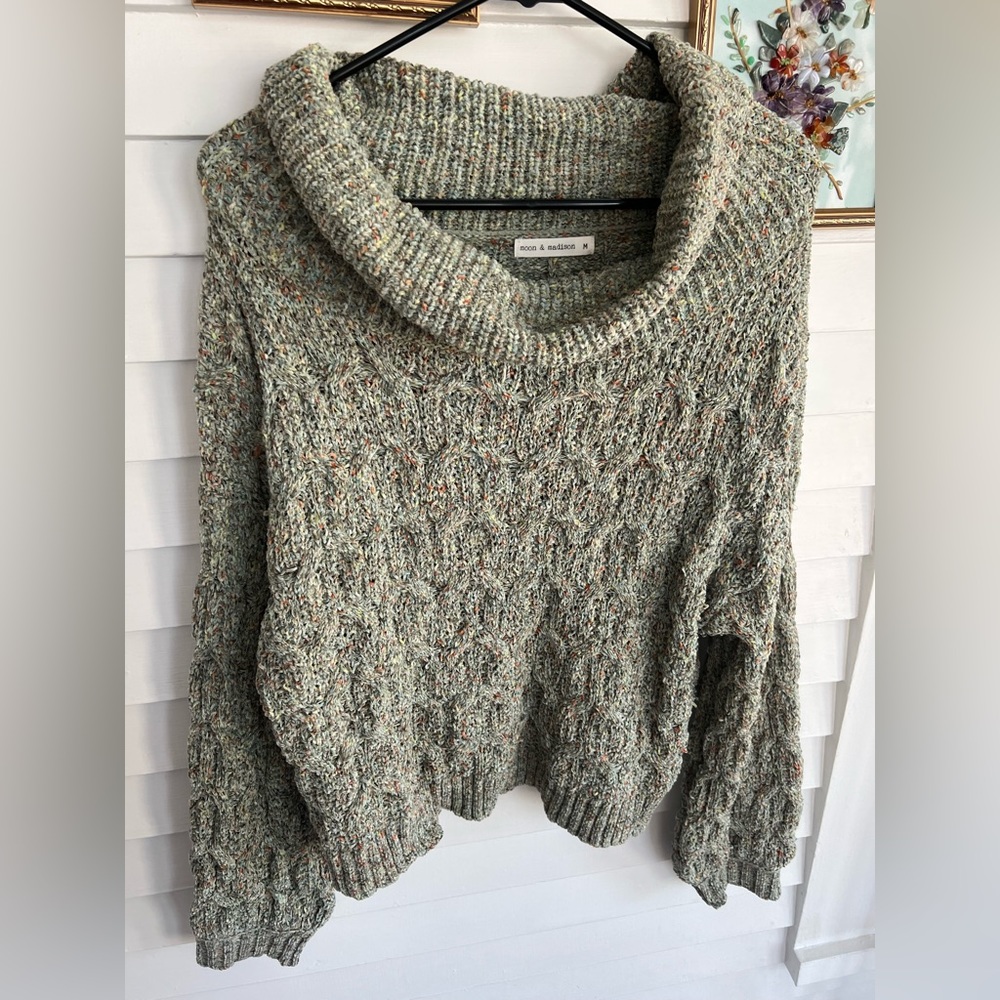 Moon & Madison Sage Cowl Neck Sweater